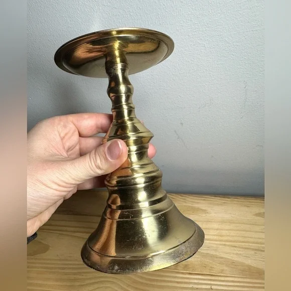 Vintage Brass Pilar Candle Holder, Made in India - Picture 2 of 6